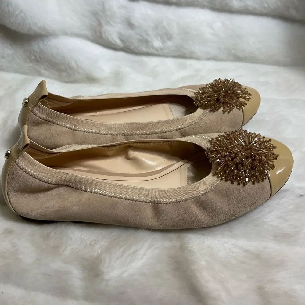 Alex Marie leather suede and patent ballerina flats beaded accent SZ8.5